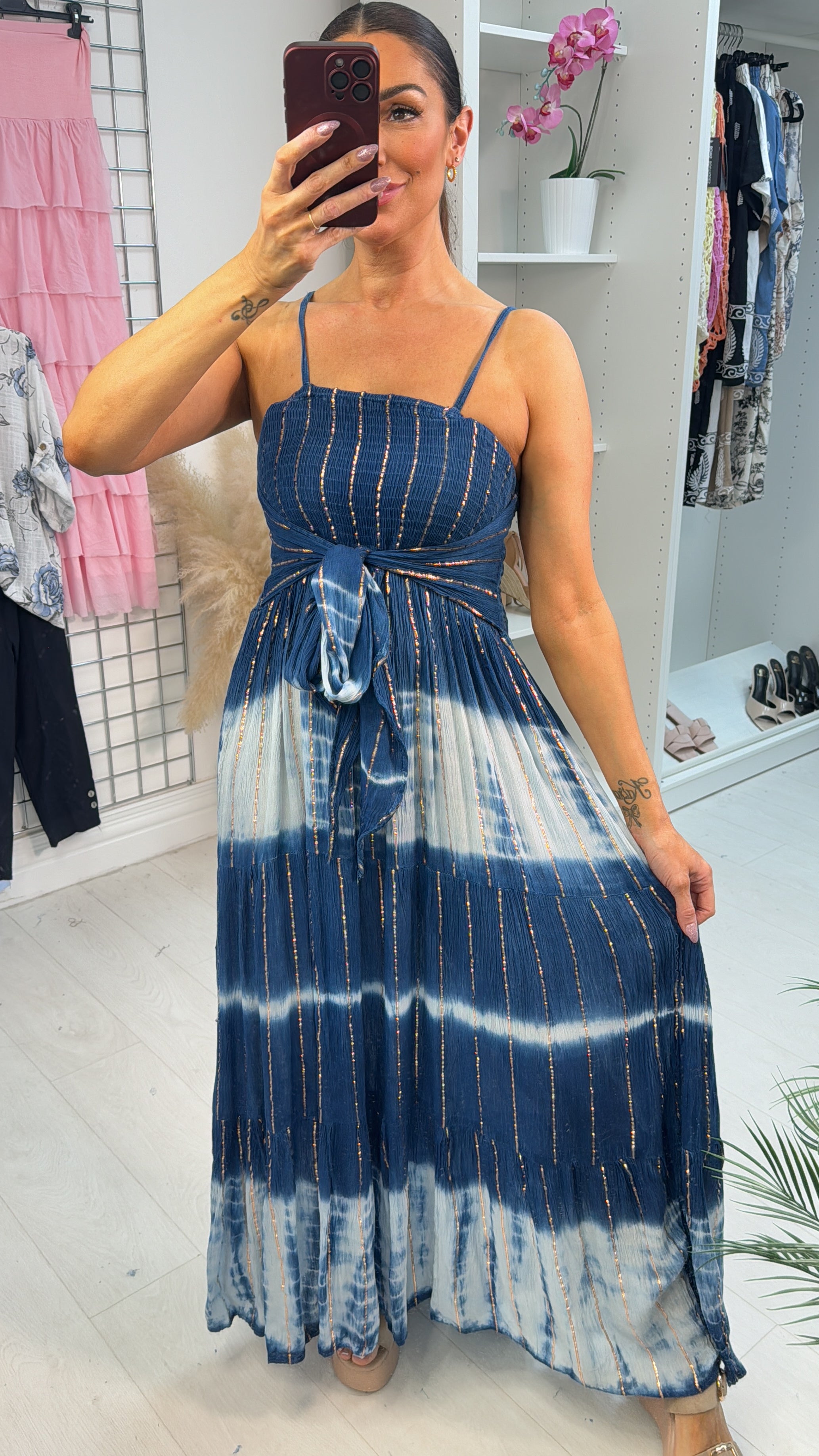 Aggie Tie Dye Elasticated Bust Strappy Maxi Dress