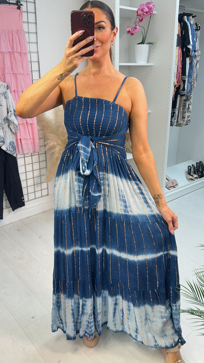 Aggie Tie Dye Elasticated Bust Strappy Maxi Dress