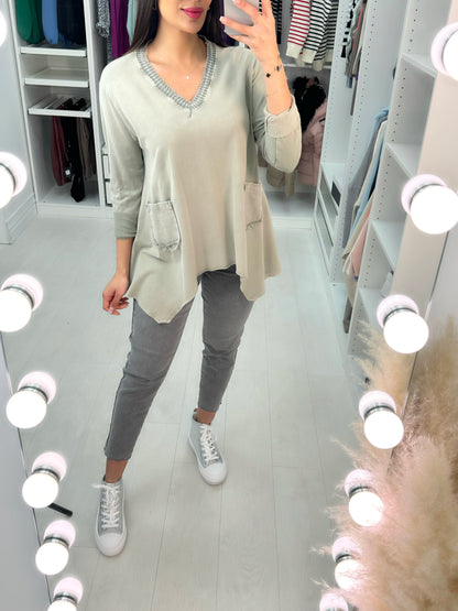 Usher Curved Hem Pocket Detail Jumper