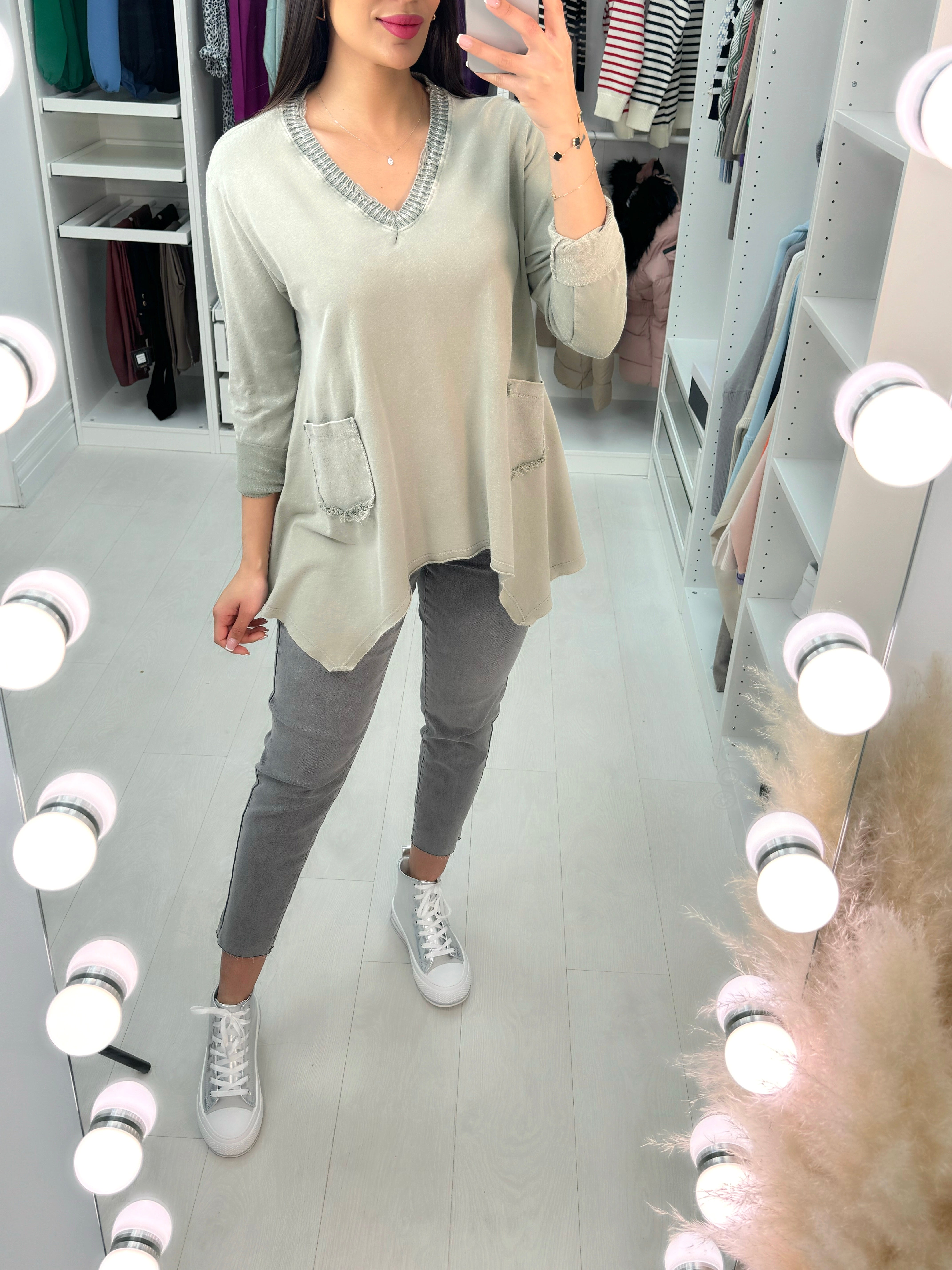 Usher Curved Hem Pocket Detail Jumper