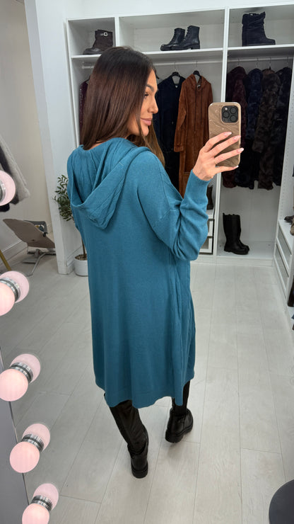 Dillie Plain Cable Knit Detail Hooded Cardigan