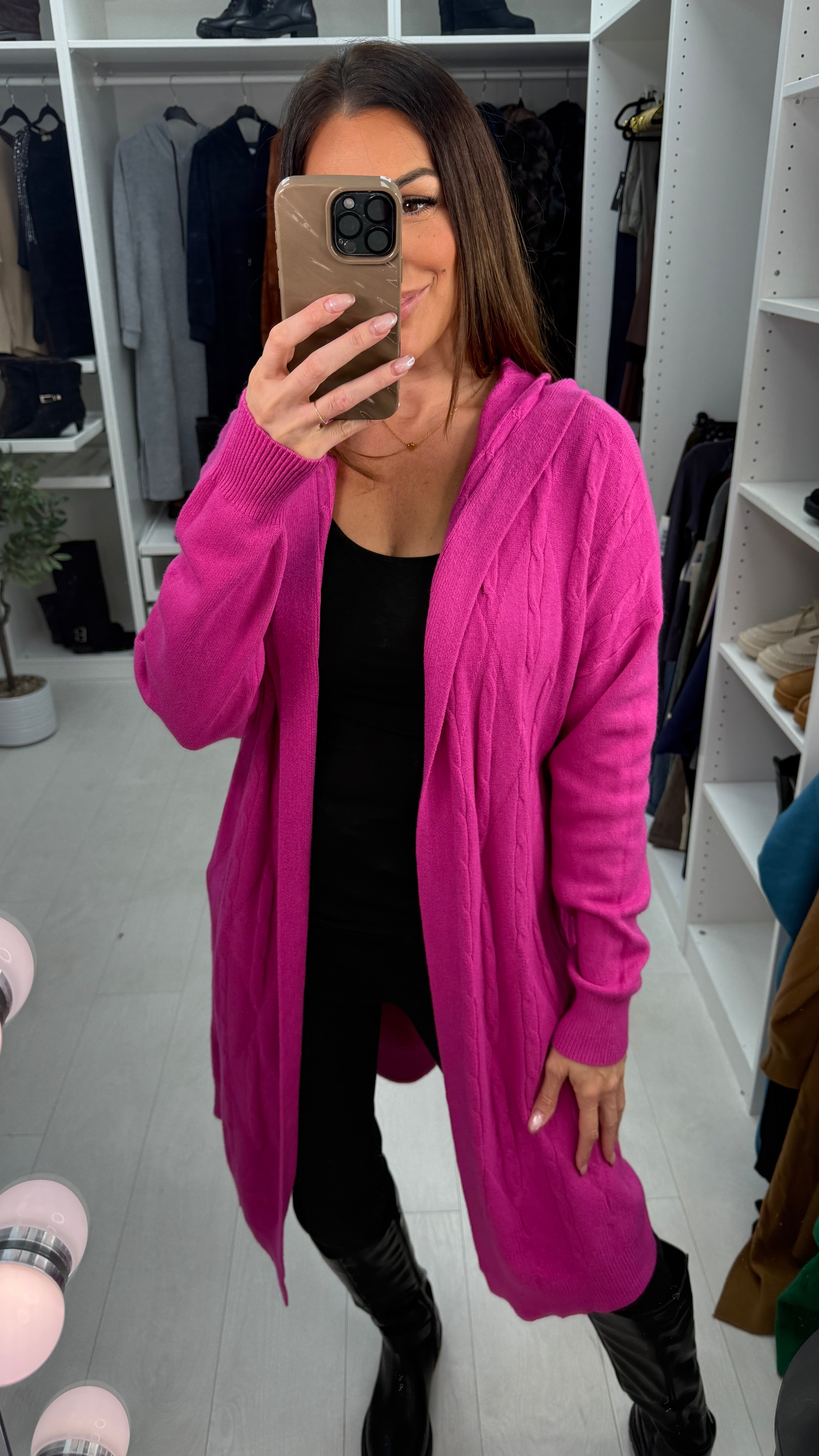 Dillie Plain Cable Knit Detail Hooded Cardigan