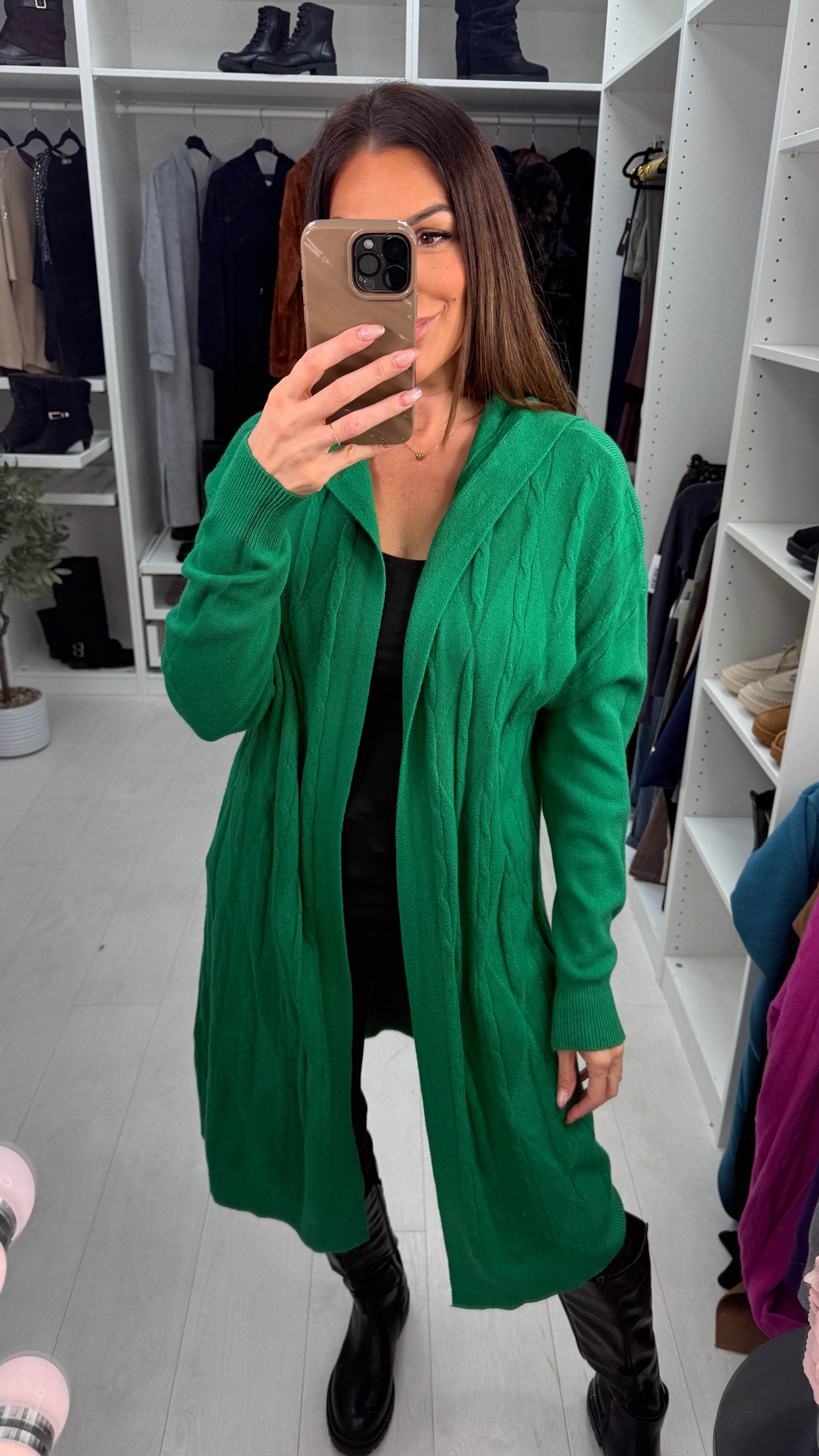 Dillie Plain Cable Knit Detail Hooded Cardigan