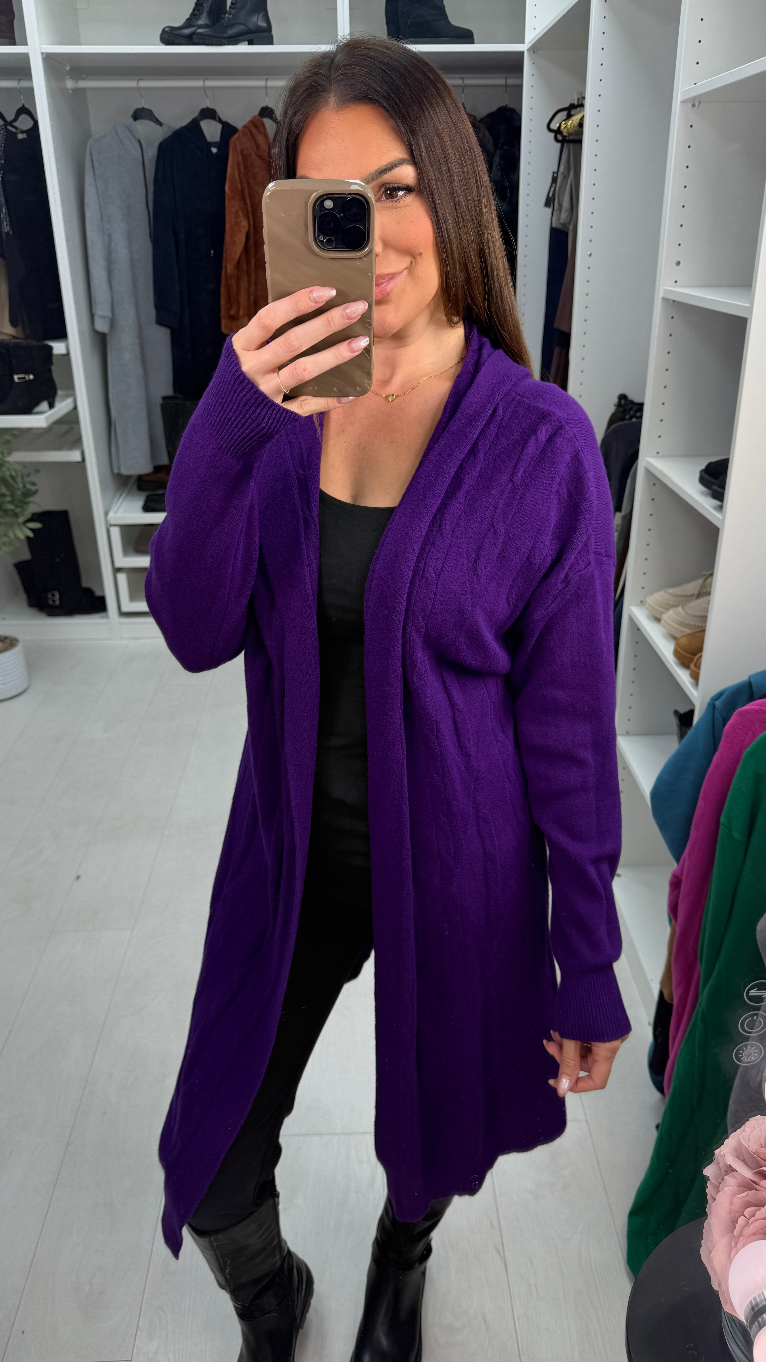 Dillie Plain Cable Knit Detail Hooded Cardigan