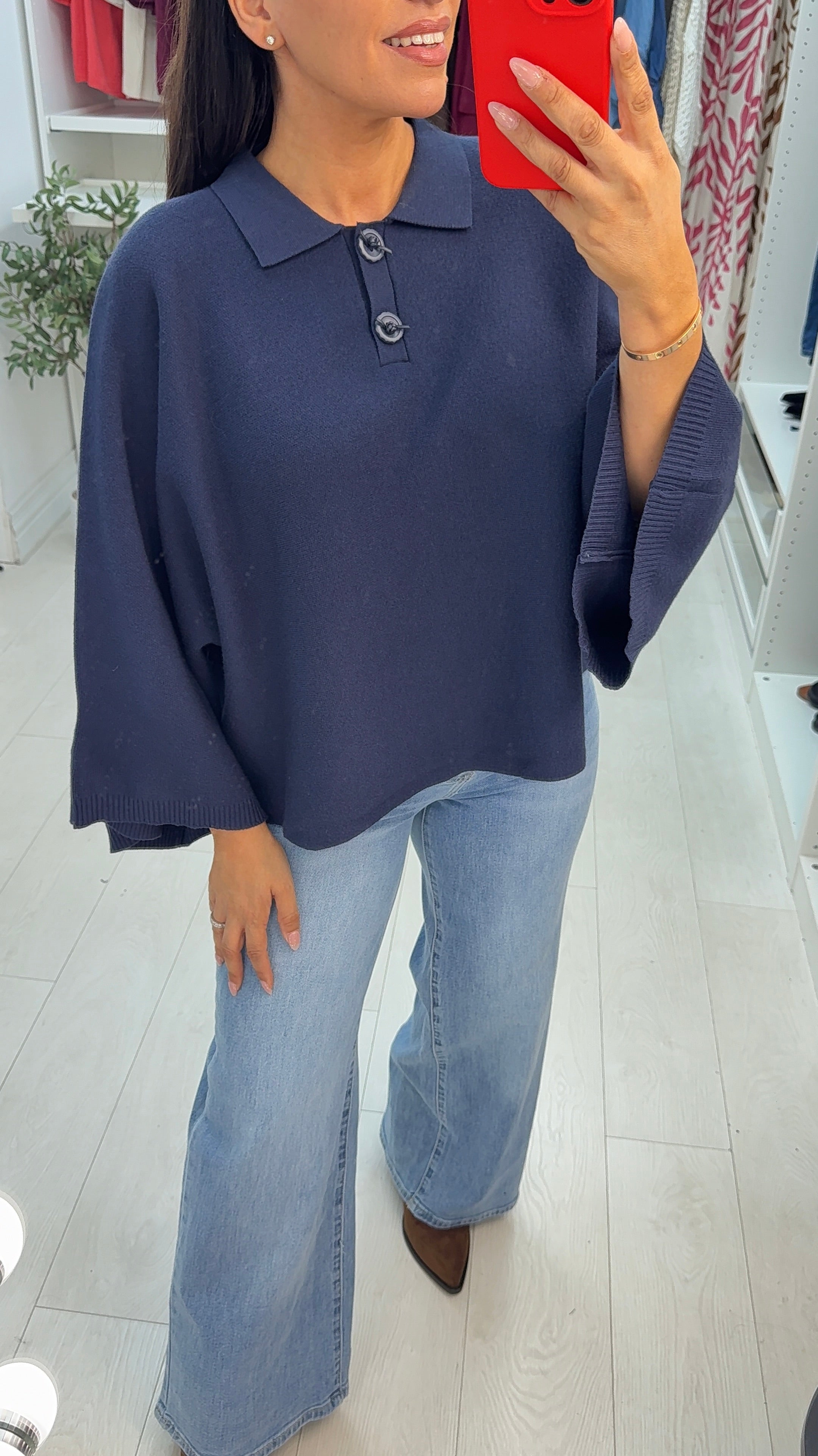 Hilarie Plain Collared Batwing Jumper