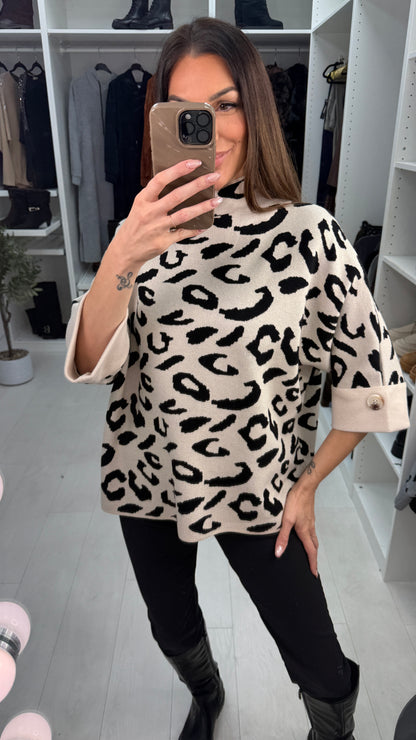 Hanna Leopard Print 3/4 Sleeve Jumper
