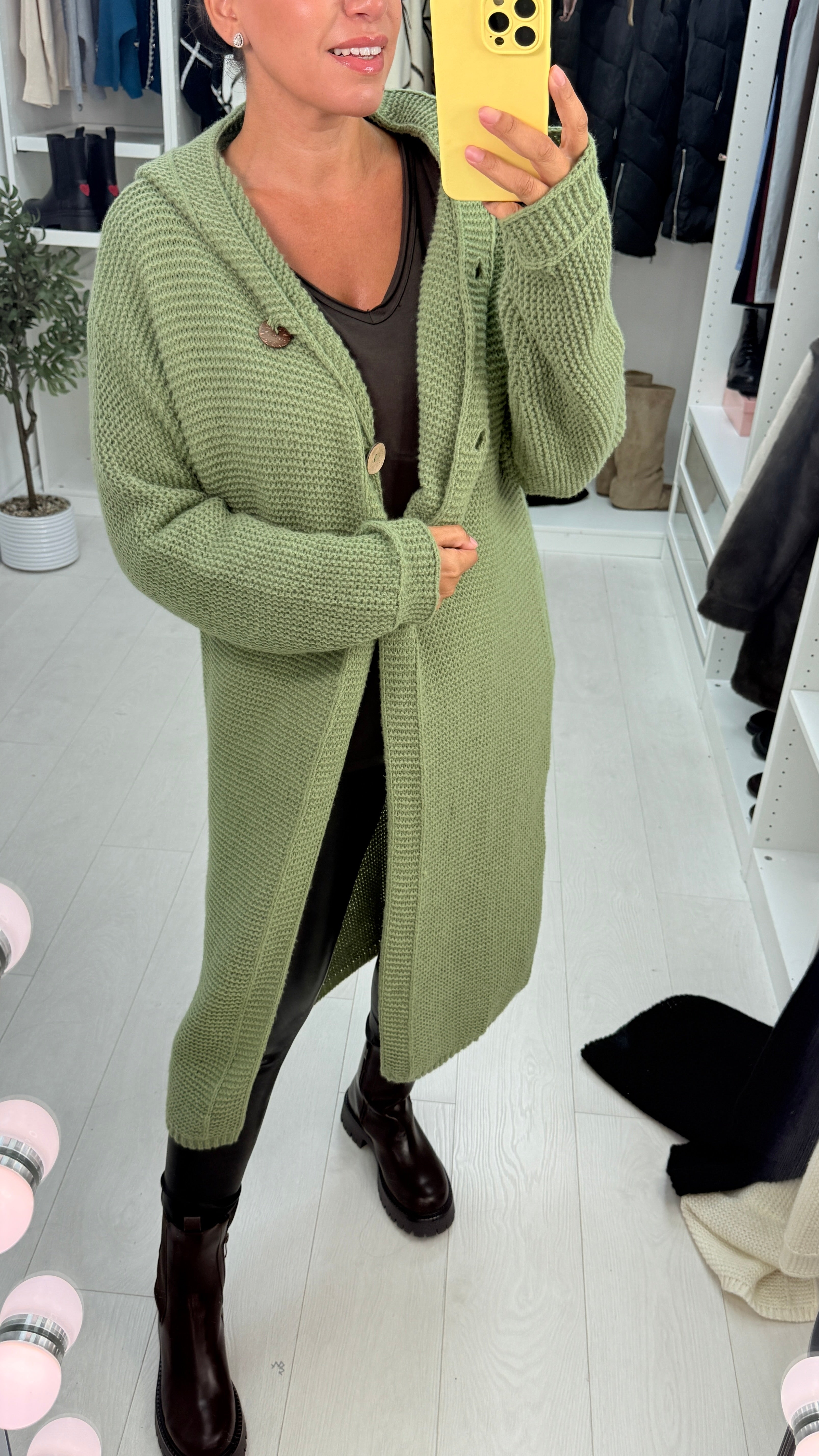 Debby Plain Hooded Chunky Knit Longline Cardigan