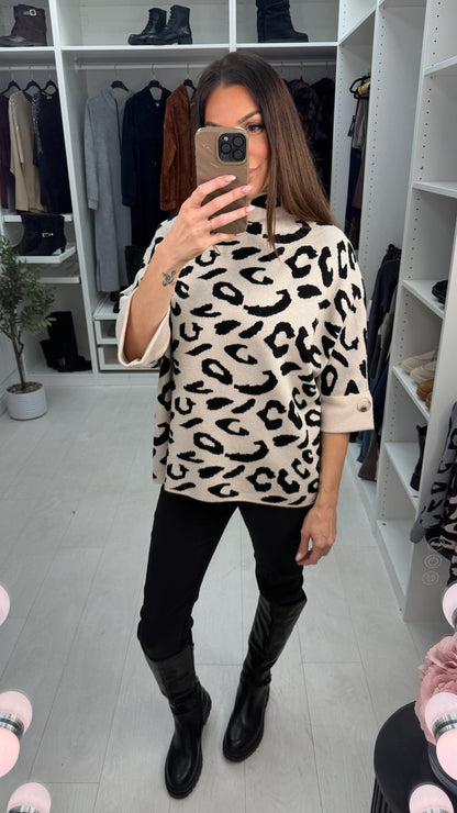 Hanna Leopard Print 3/4 Sleeve Jumper