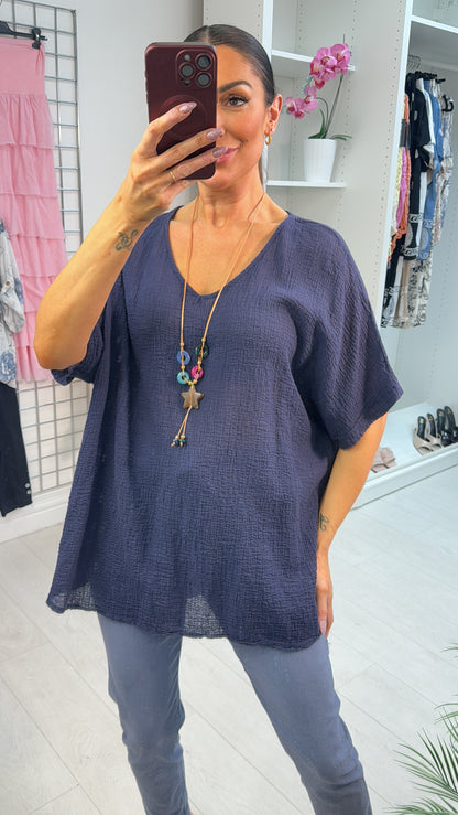 Aviana Plain Necklace Cheesecloth Loose Fit Top