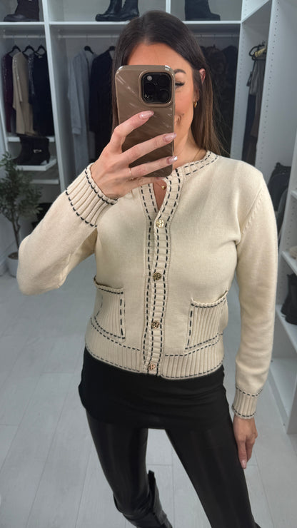 Lessie Plain Detailed Trim Button Front Cardigan