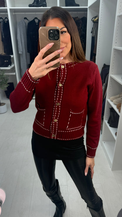 Lessie Plain Detailed Trim Button Front Cardigan