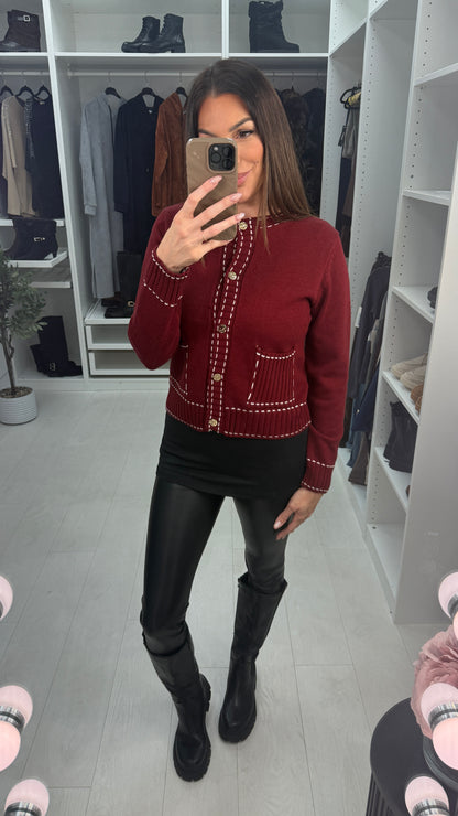 Lessie Plain Detailed Trim Button Front Cardigan