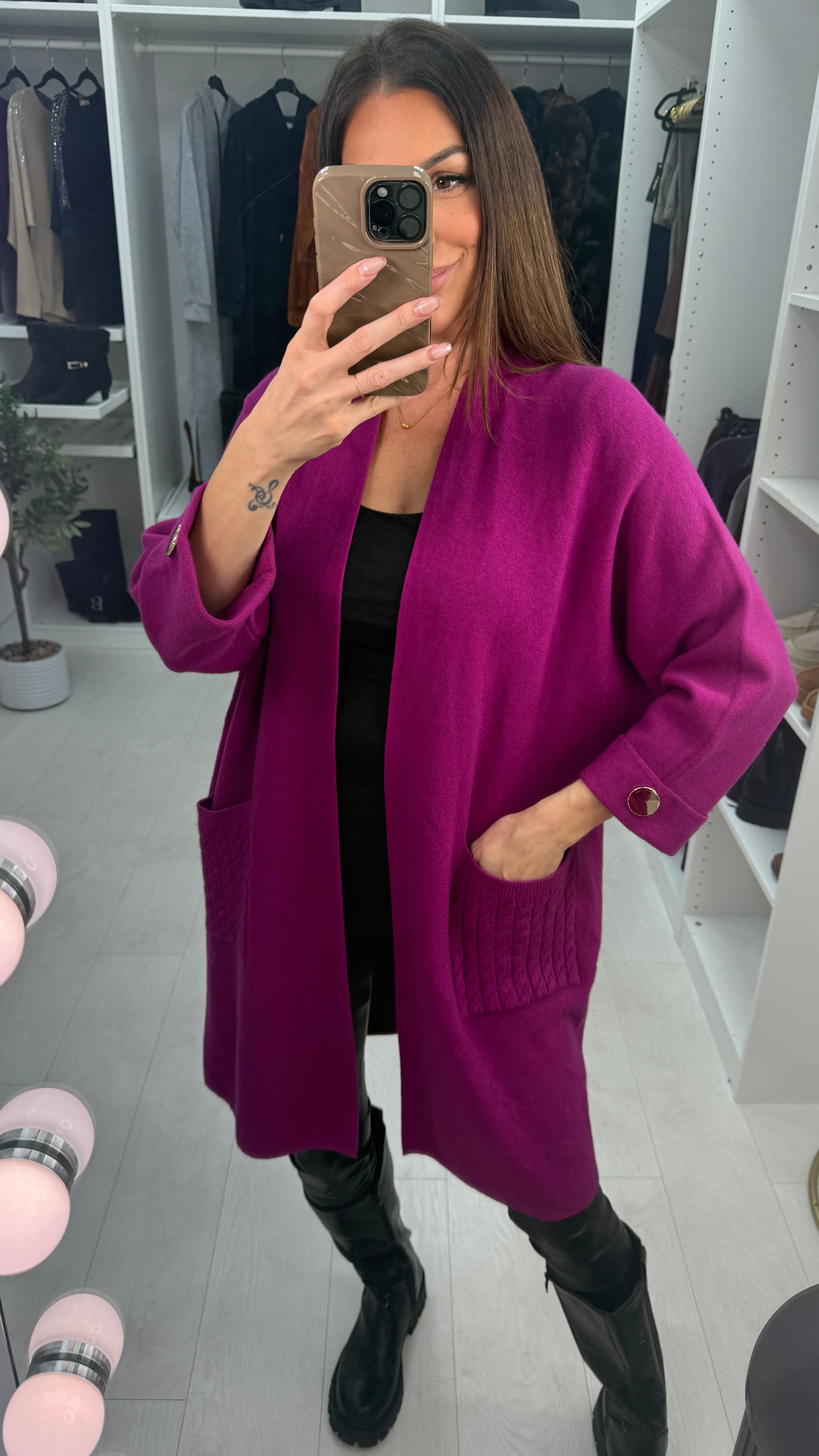 Jasmine Plain Cable knit Pocket Longline Cardigan