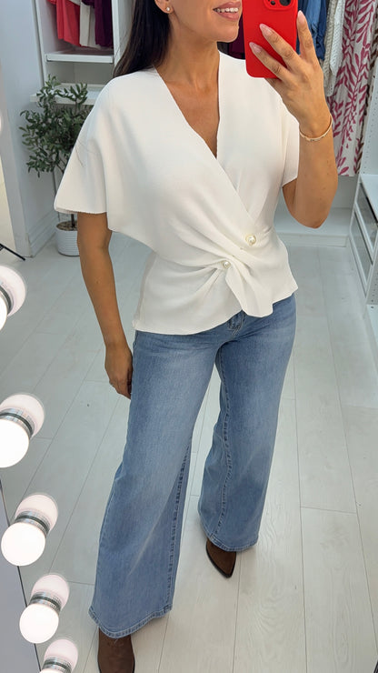 Pixie Pearl Detail Batwing Knit Top