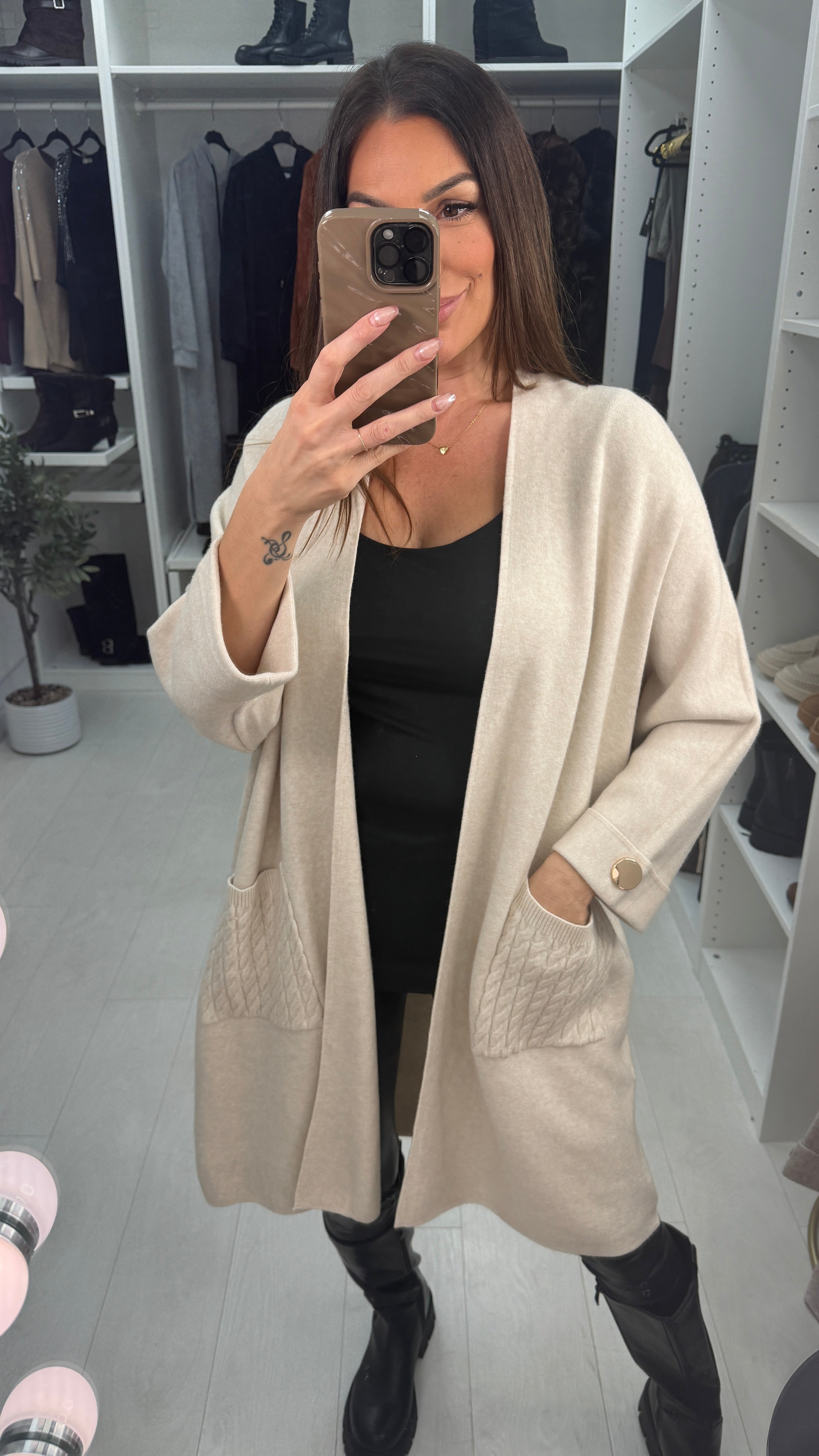 Jasmine Plain Cable knit Pocket Longline Cardigan