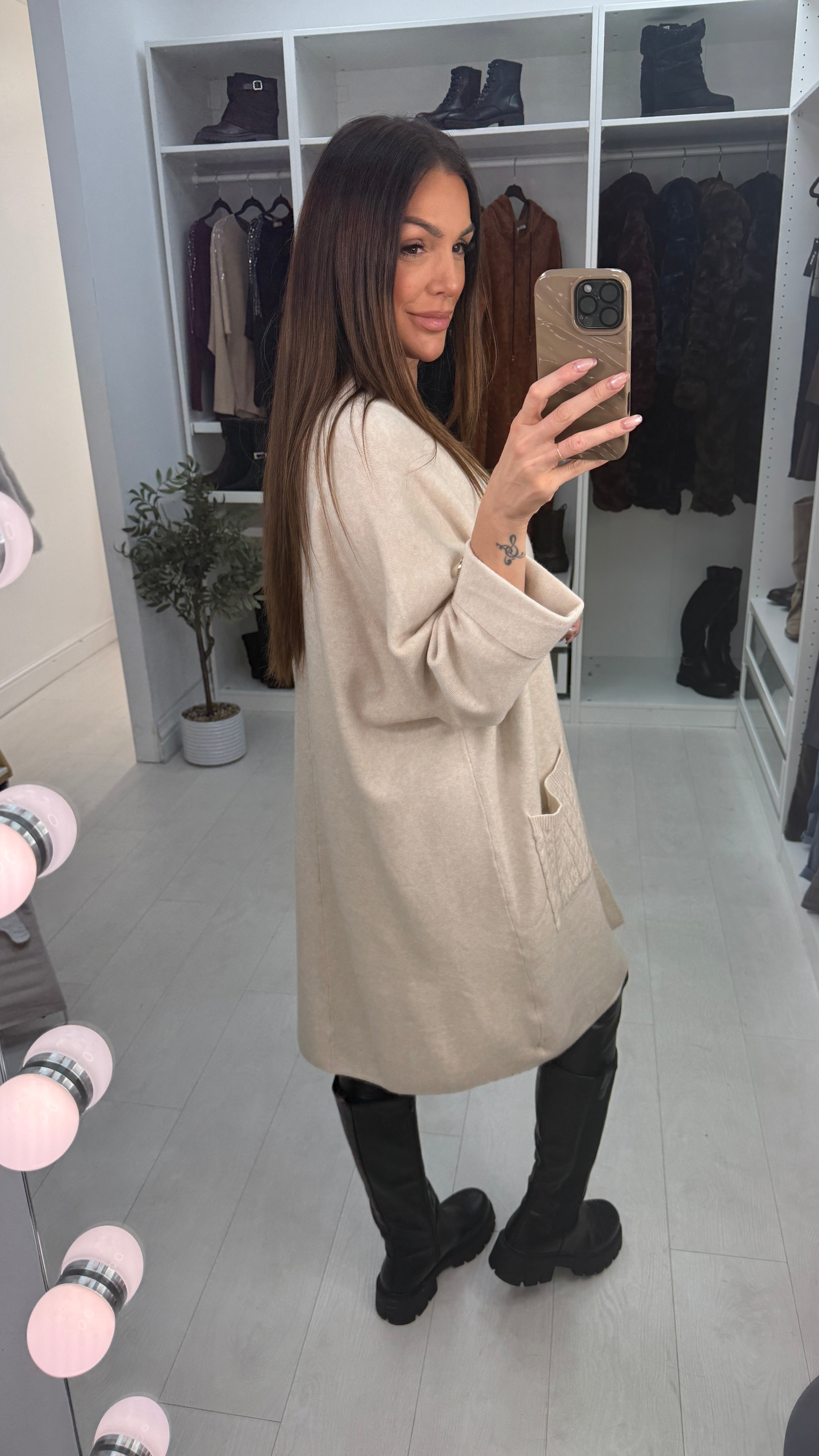 Jasmine Plain Cable knit Pocket Longline Cardigan