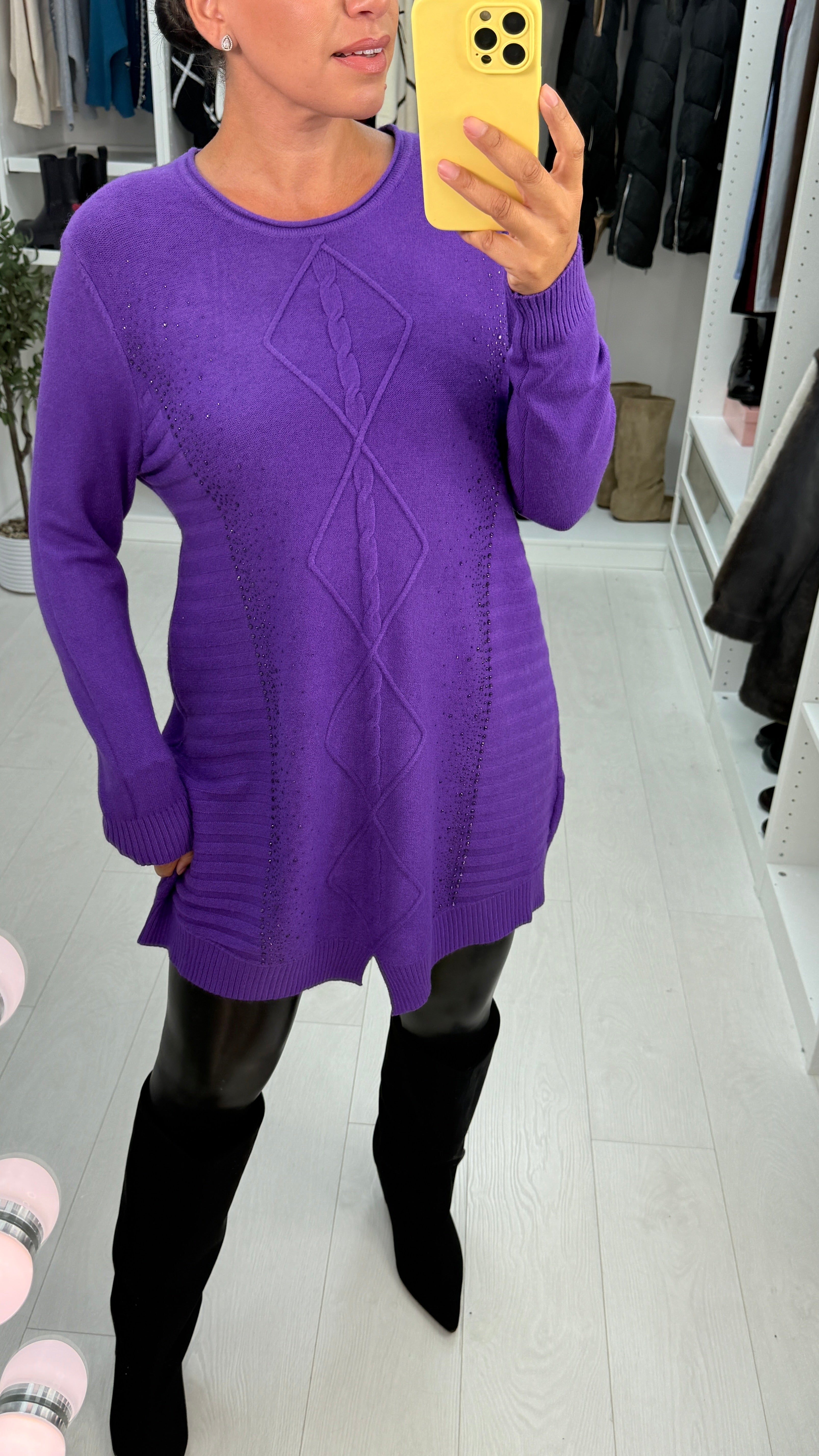 Fabia Plain Embellished Detail Longline Jumper