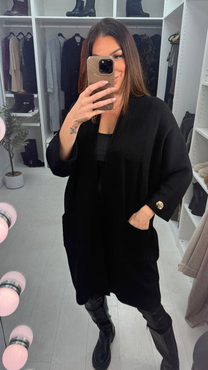 Jasmine Plain Cable knit Pocket Longline Cardigan