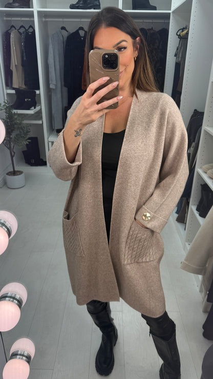 Jasmine Plain Cable knit Pocket Longline Cardigan