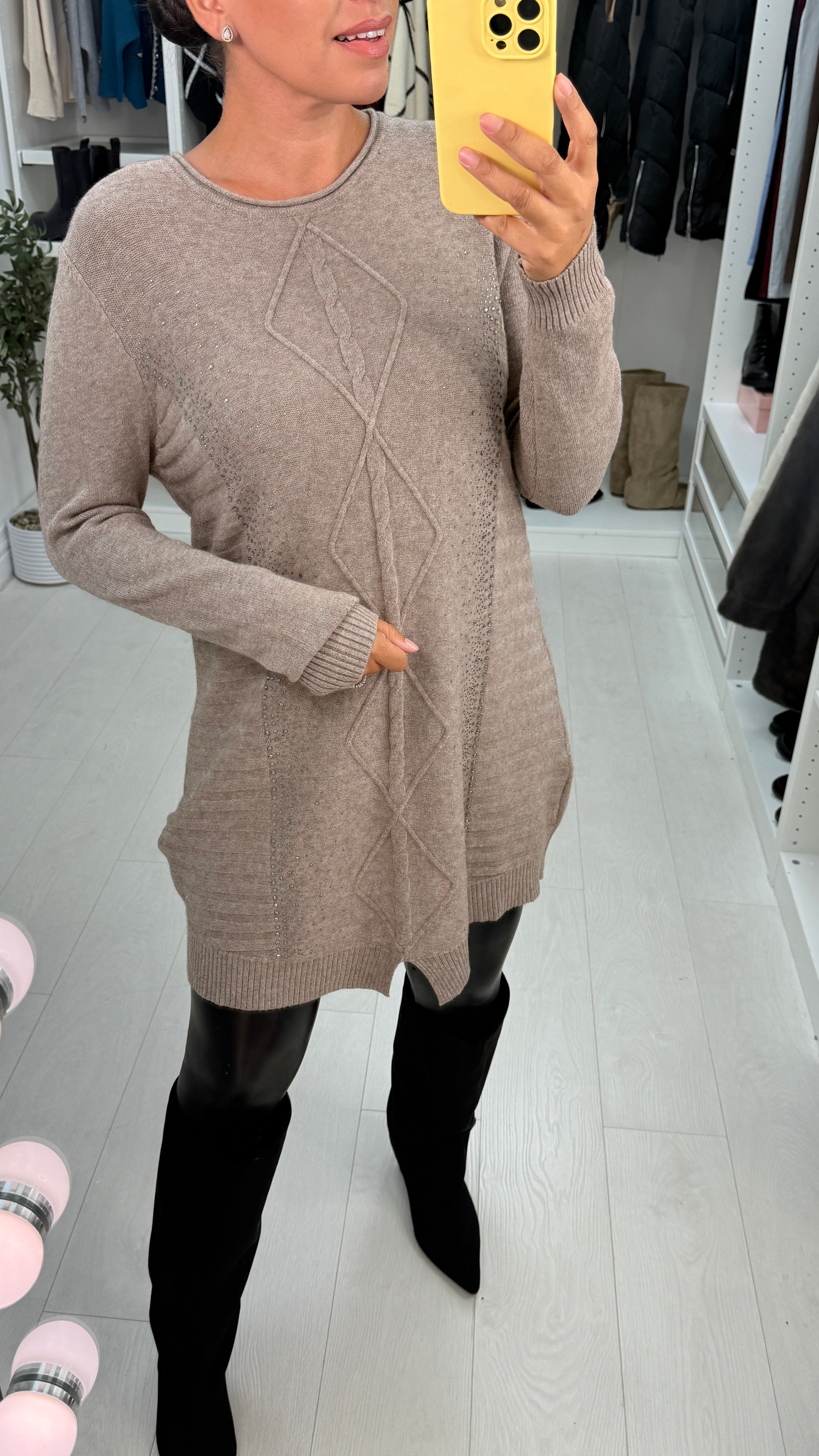 Fabia Plain Embellished Detail Longline Jumper