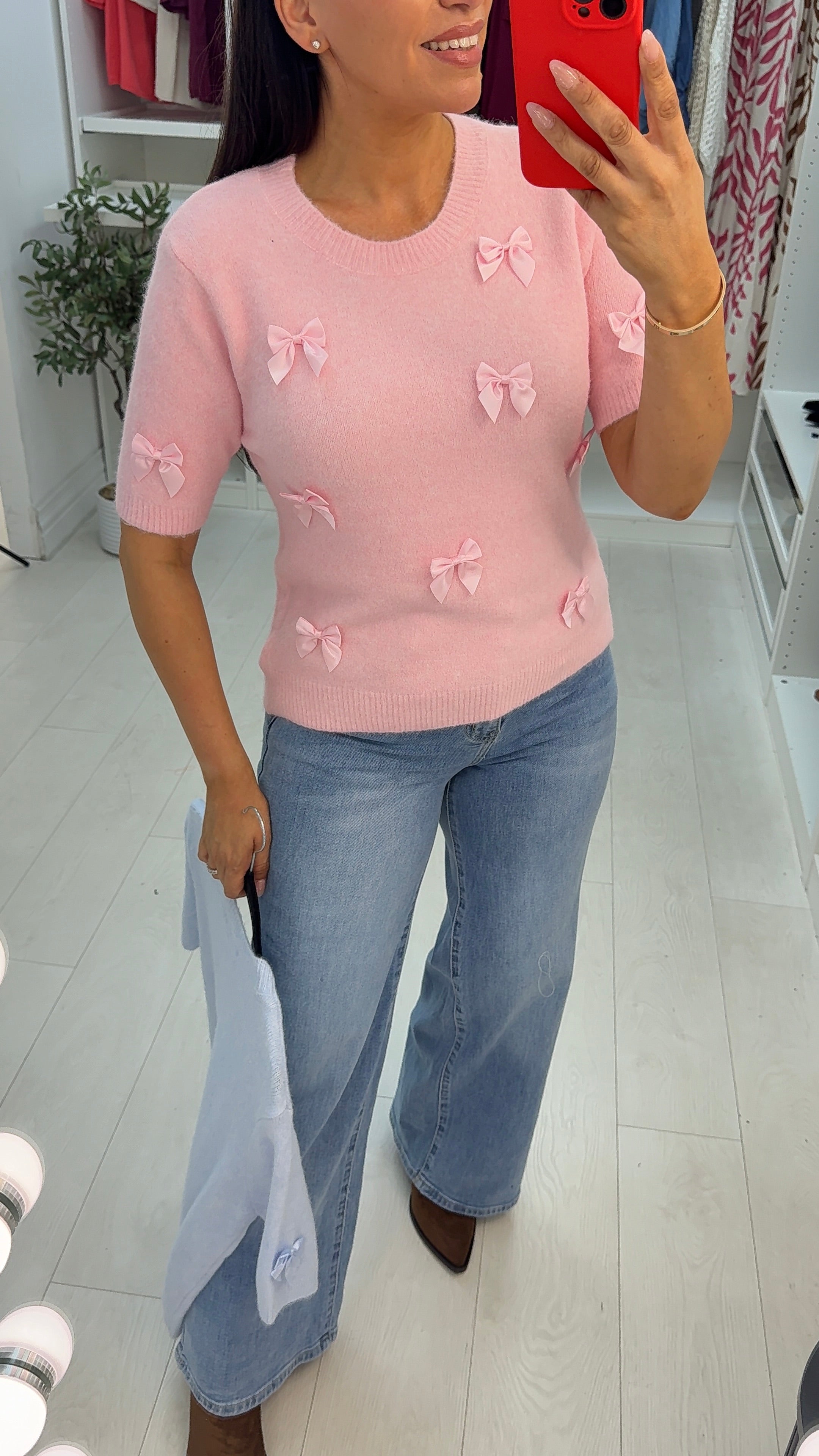 Renalia Plain Bow Detailed Short Sleeve Jumper
