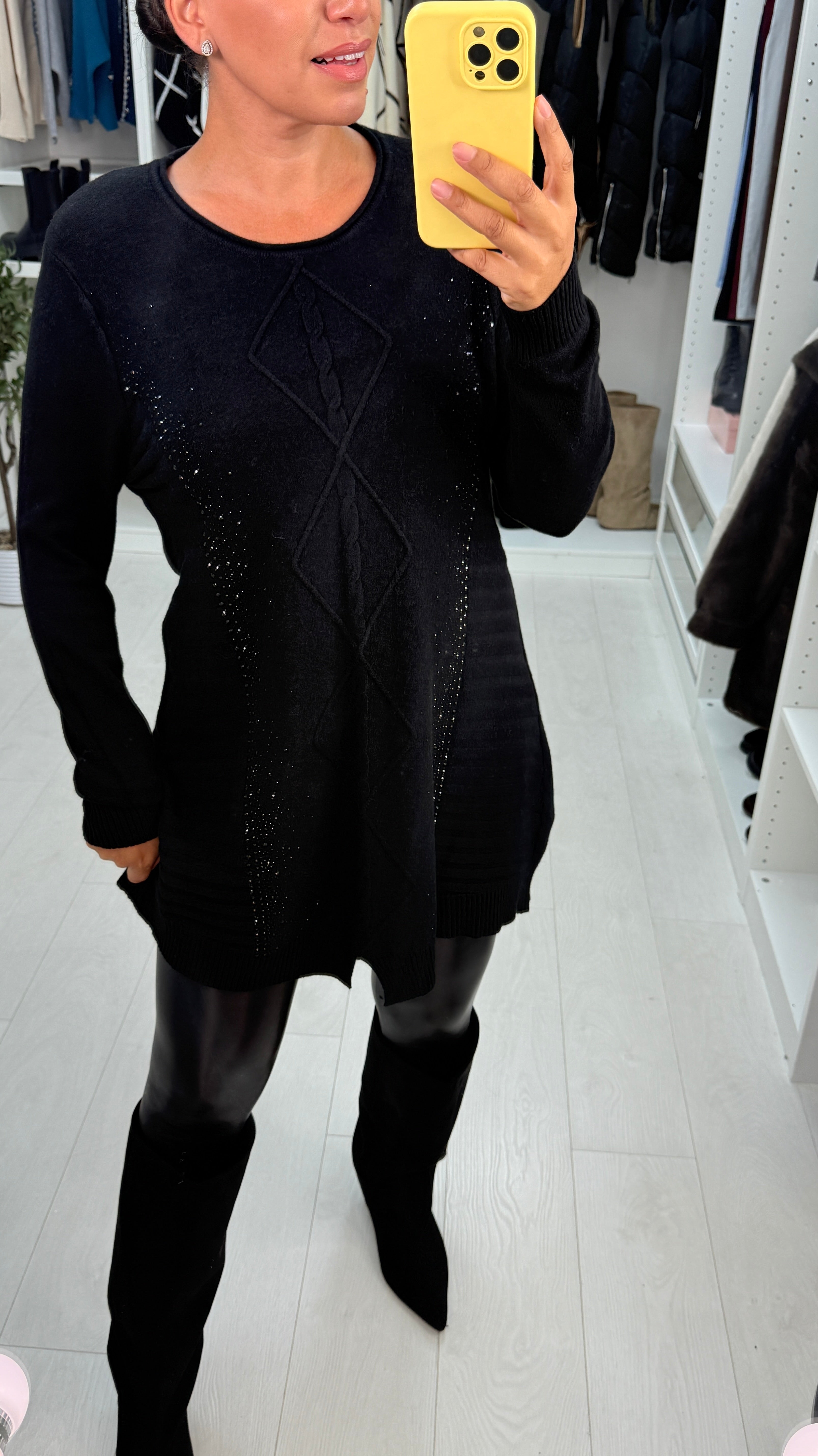 Fabia Plain Embellished Detail Longline Jumper