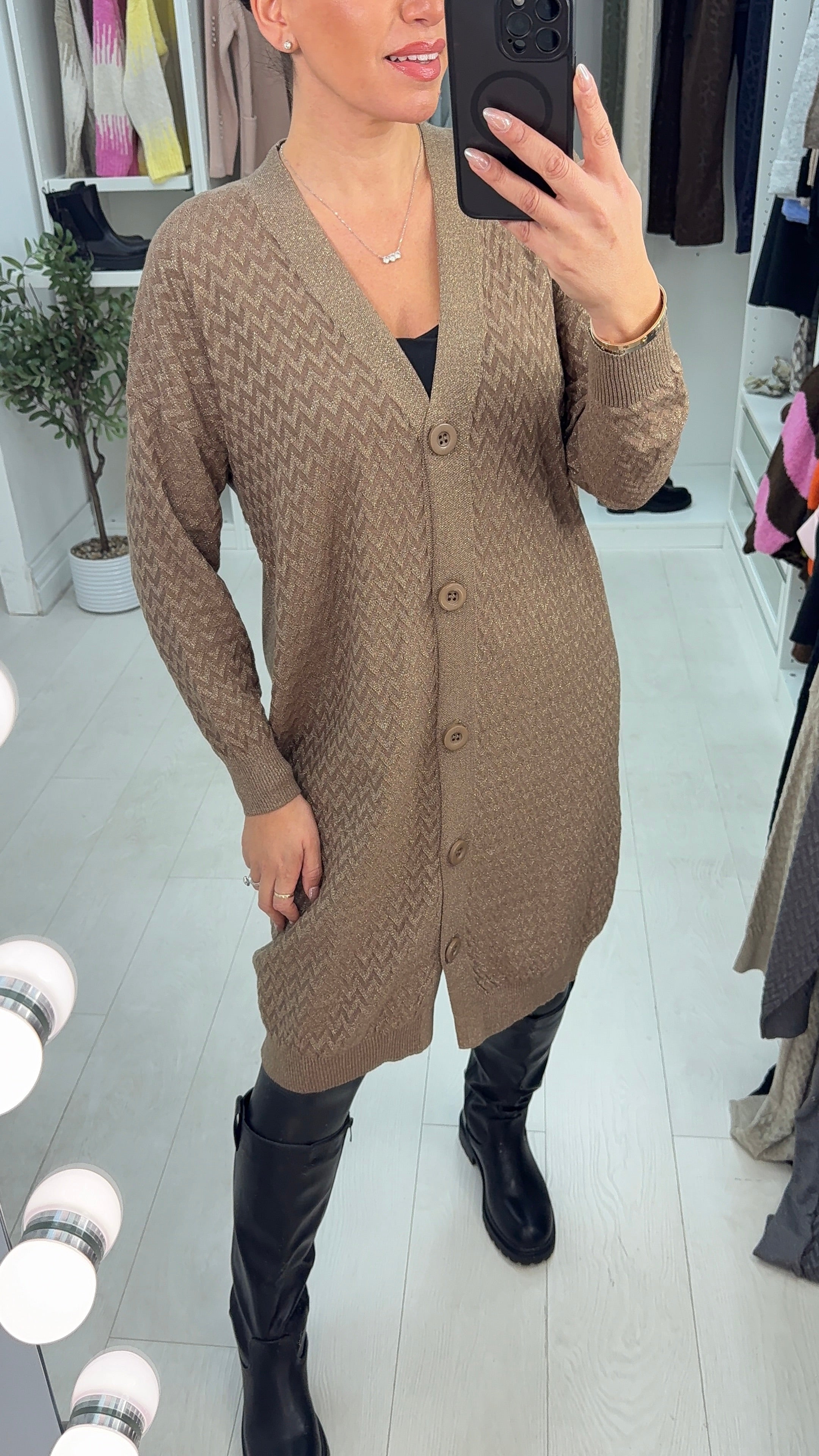 Savanna Lurex Button Front Longline Cardigan