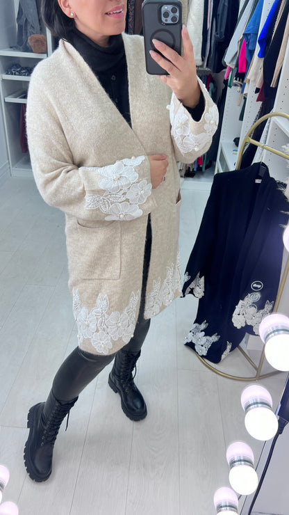 Francesca Pearl and Floral Appliqué Detail Cardigan