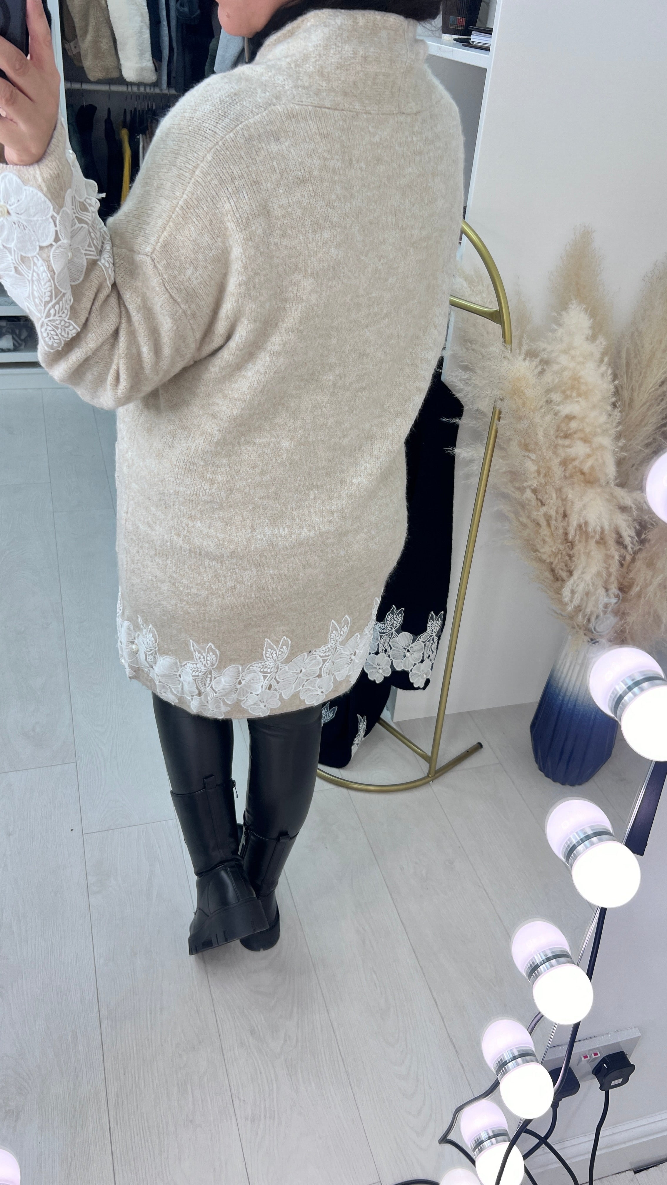 Francesca Pearl and Floral Appliqué Detail Cardigan