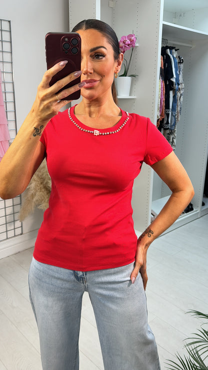 Laurena Plain Embellished Short Sleeve T-Shirt