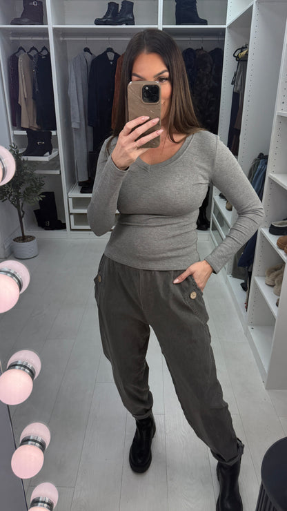 Kamil Acid Washed Effect Button Detail Joggers