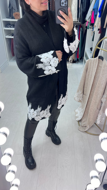 Francesca Pearl and Floral Appliqué Detail Cardigan