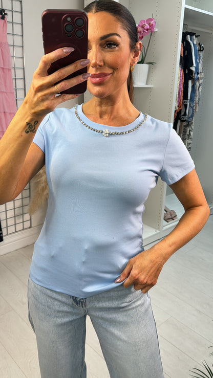 Laurena Plain Embellished Short Sleeve T-Shirt