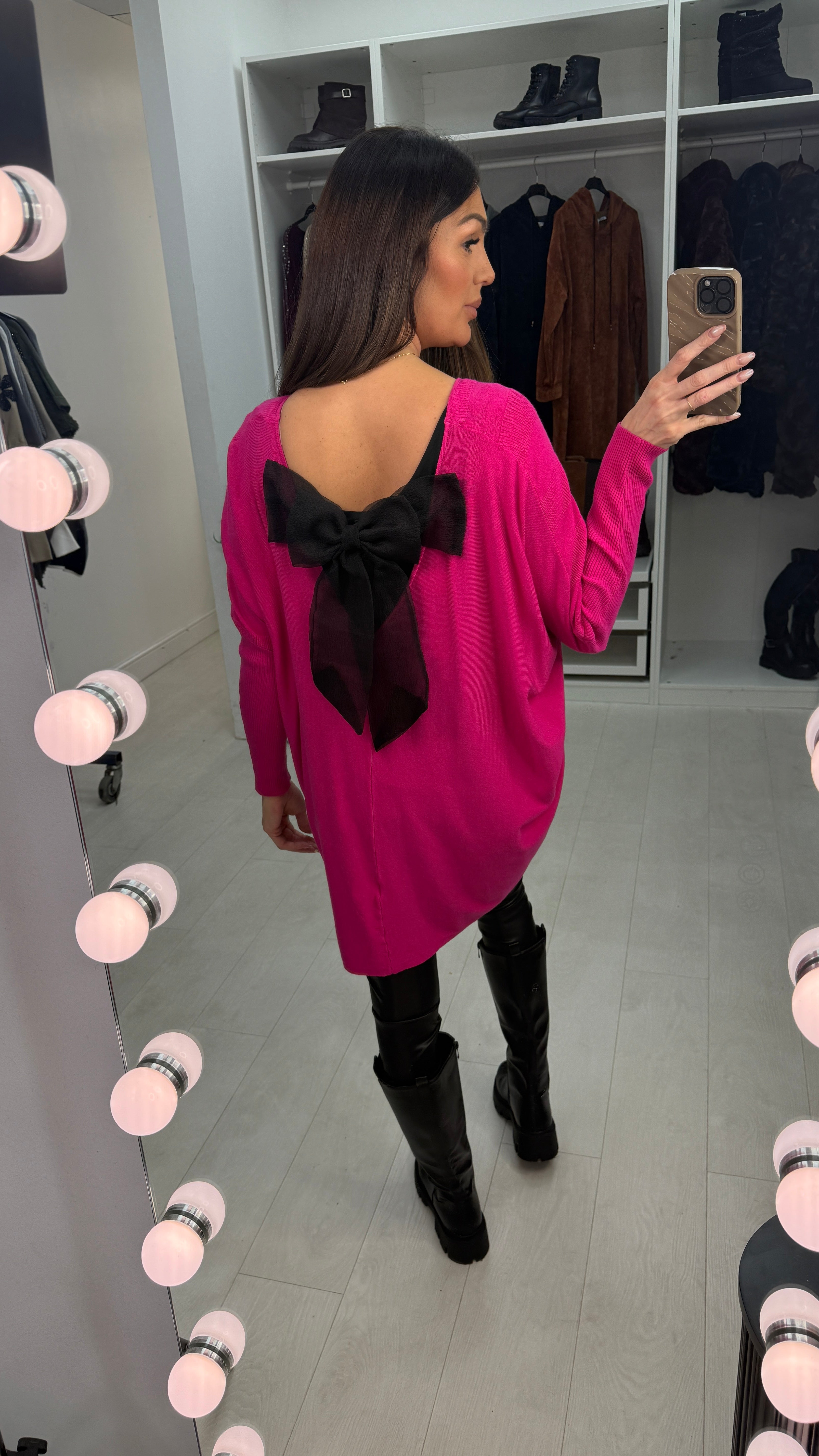 Reeva Plain Asymmetric Bow Back Jumper