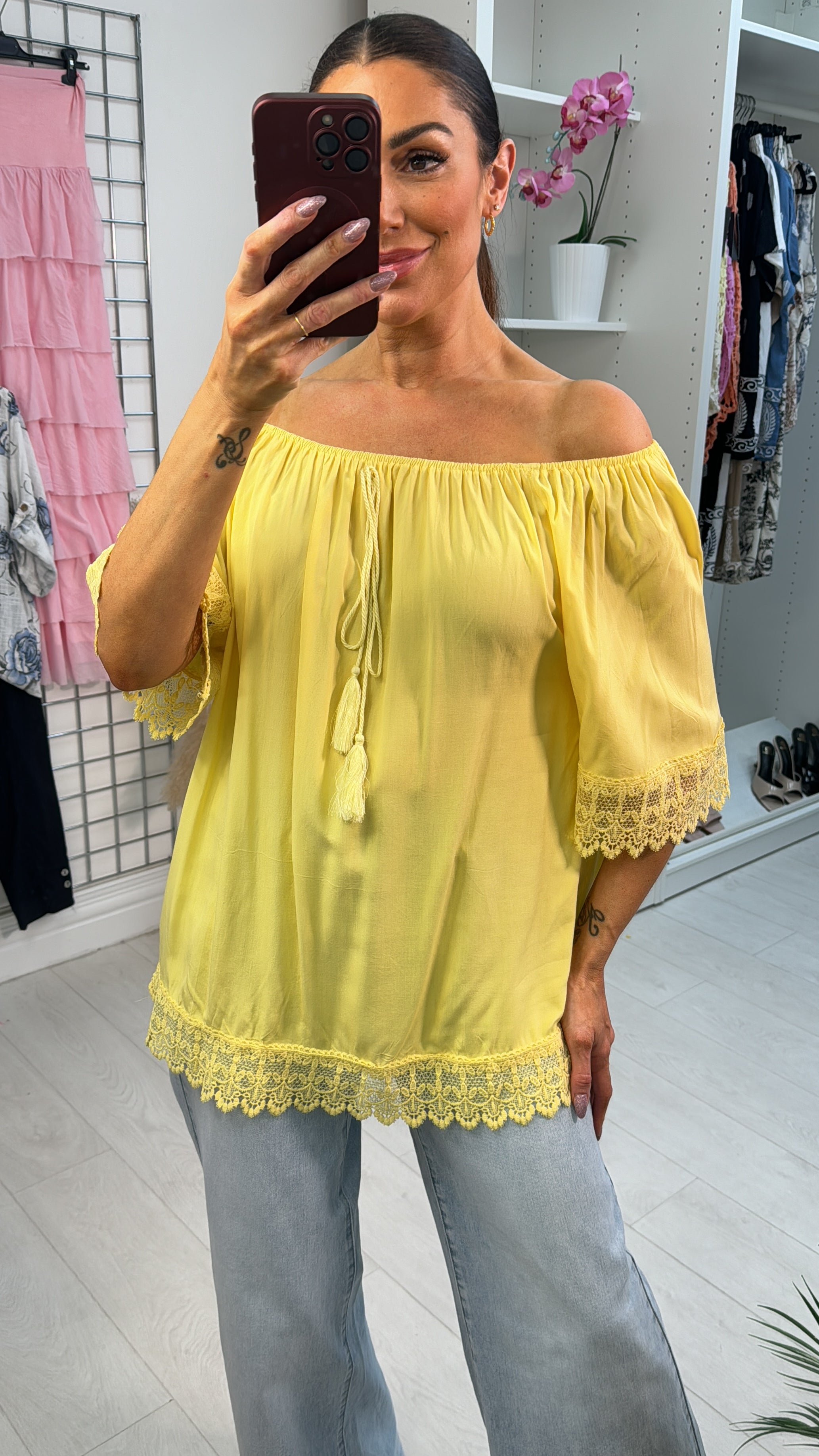 Elena Plain Crochet Hem Short Sleeve Top