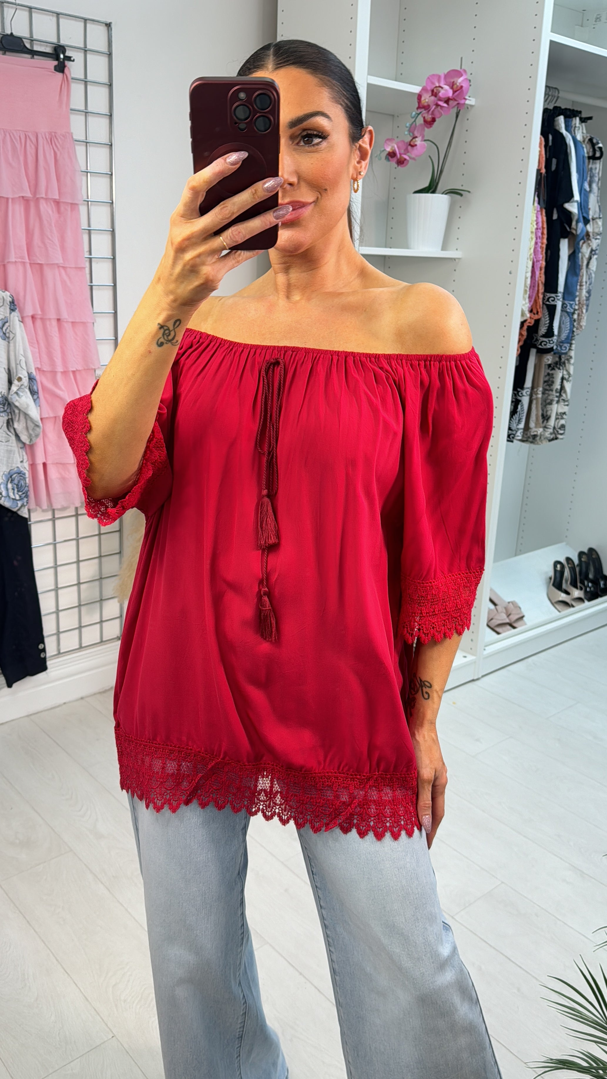 Elena Plain Crochet Hem Short Sleeve Top
