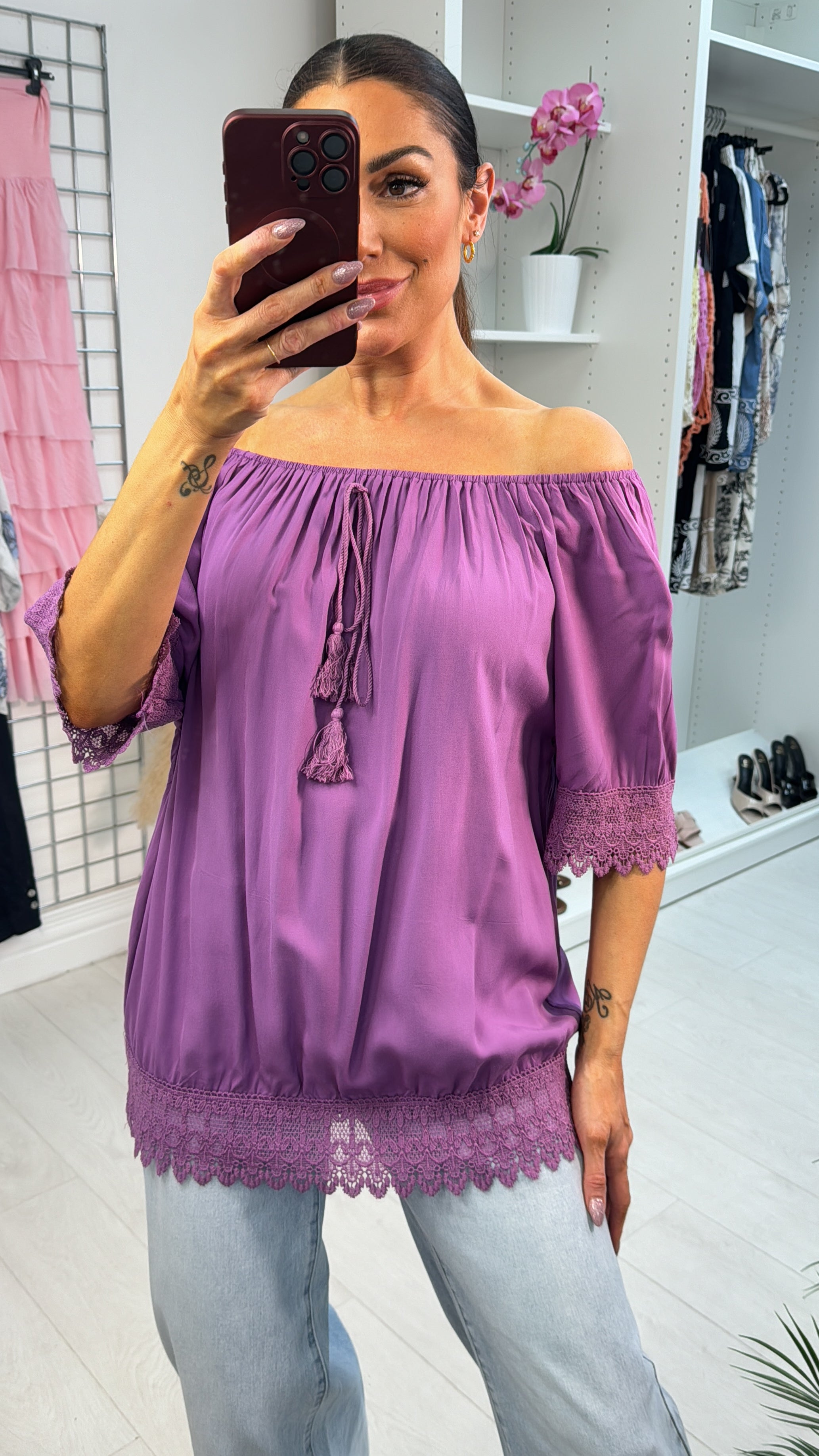 Elena Plain Crochet Hem Short Sleeve Top