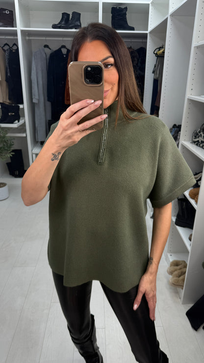 Shelia Plain Diamante Zip Front Jumper