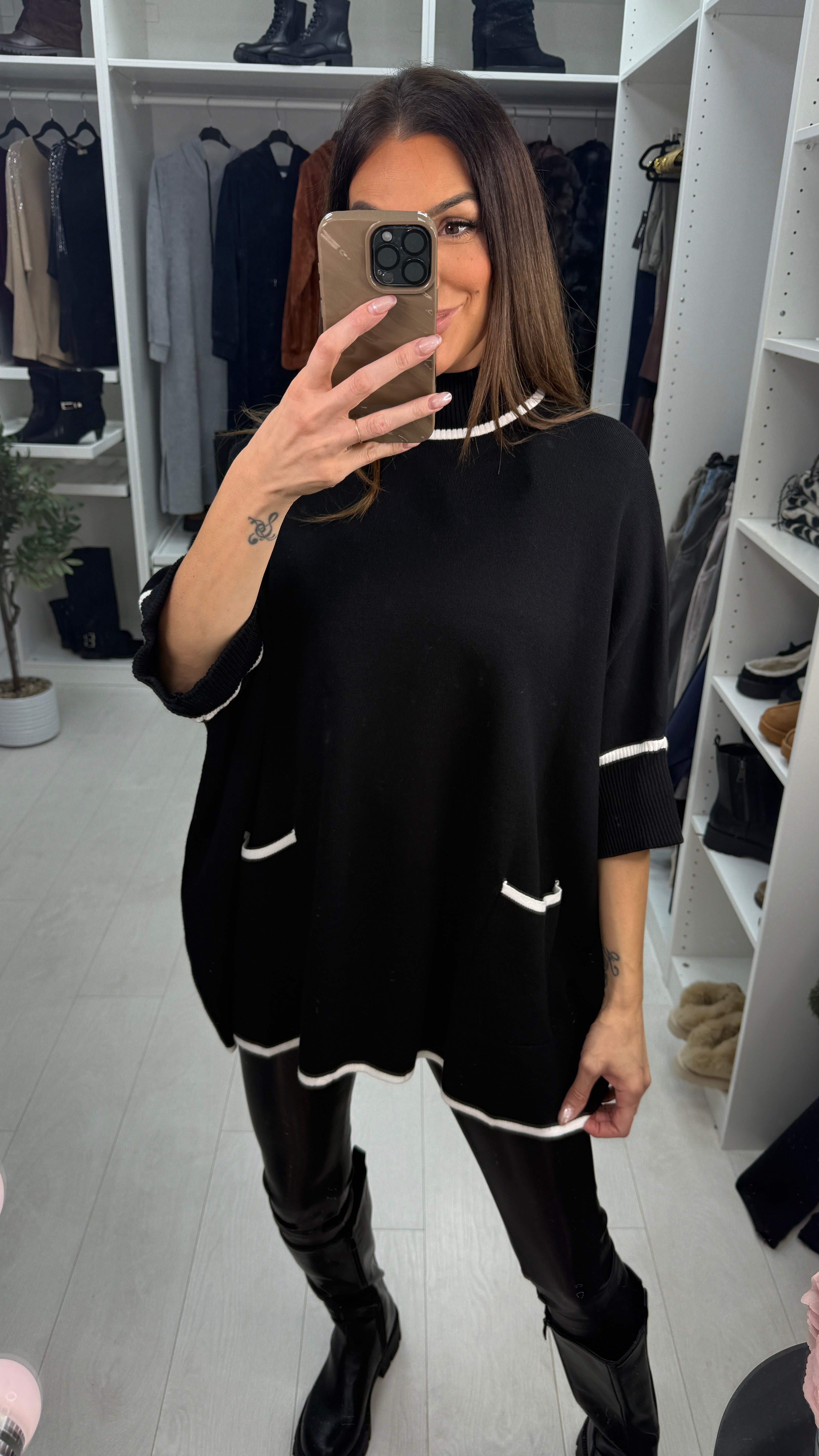 Suzette Plain Detailed Hem Loose Fit Longline Jumper