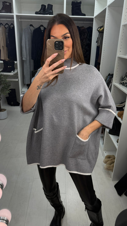 Suzette Plain Detailed Hem Loose Fit Longline Jumper