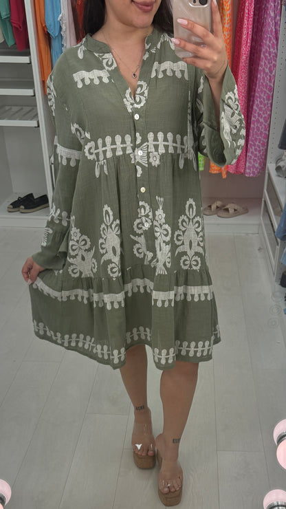 Almeida Printed Linen Smock Dress