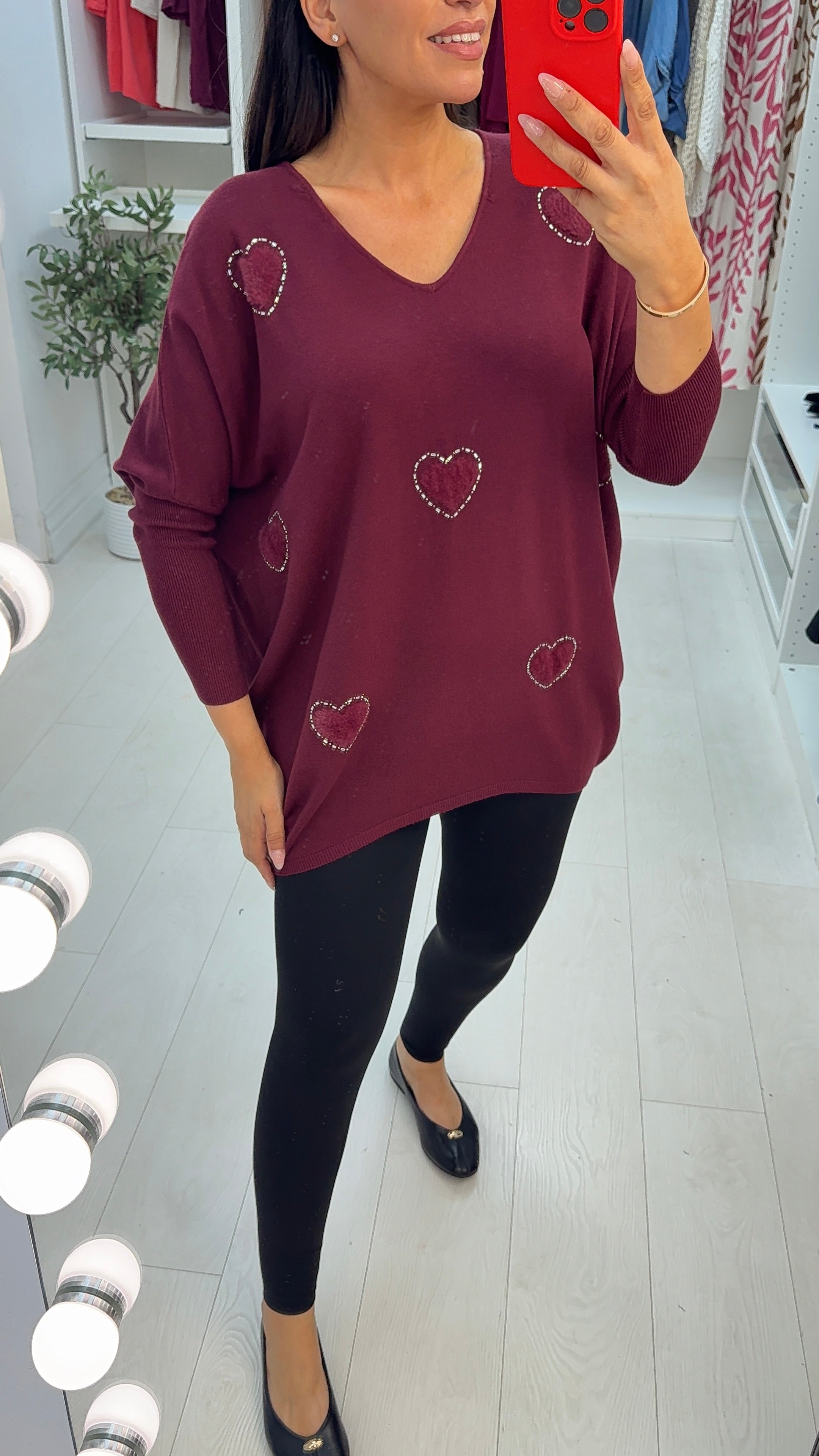 Avalena Embellished Heart Batwing Loose Fit Jumper