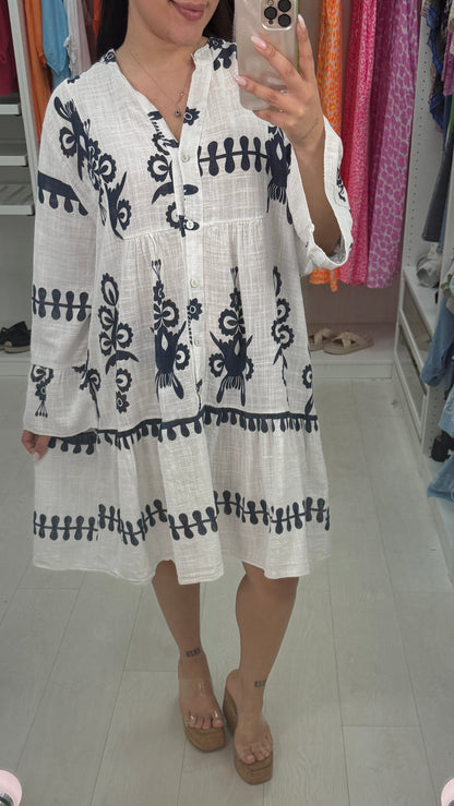 Almeida Printed Linen Smock Dress