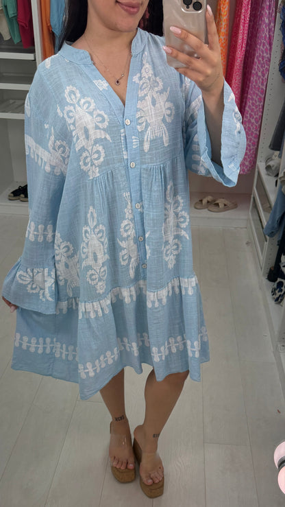 Almeida Printed Linen Smock Dress