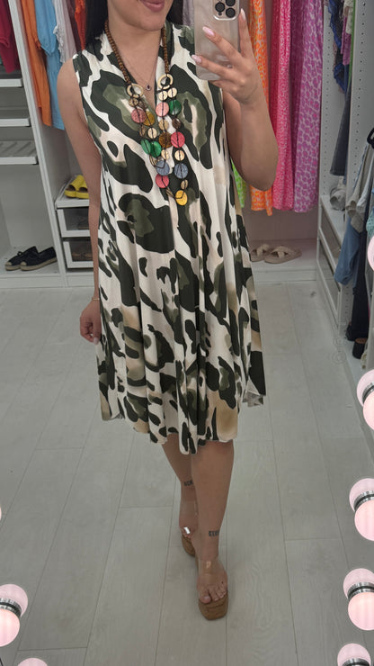 Jayella Leopard Print V Neck Loose Fit Necklace Dress