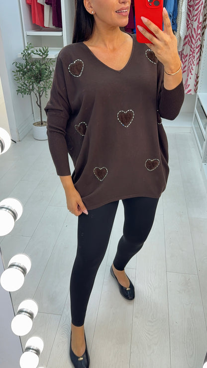 Avalena Embellished Heart Batwing Loose Fit Jumper