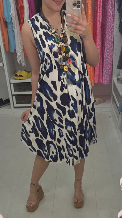 Jayella Leopard Print V Neck Loose Fit Necklace Dress