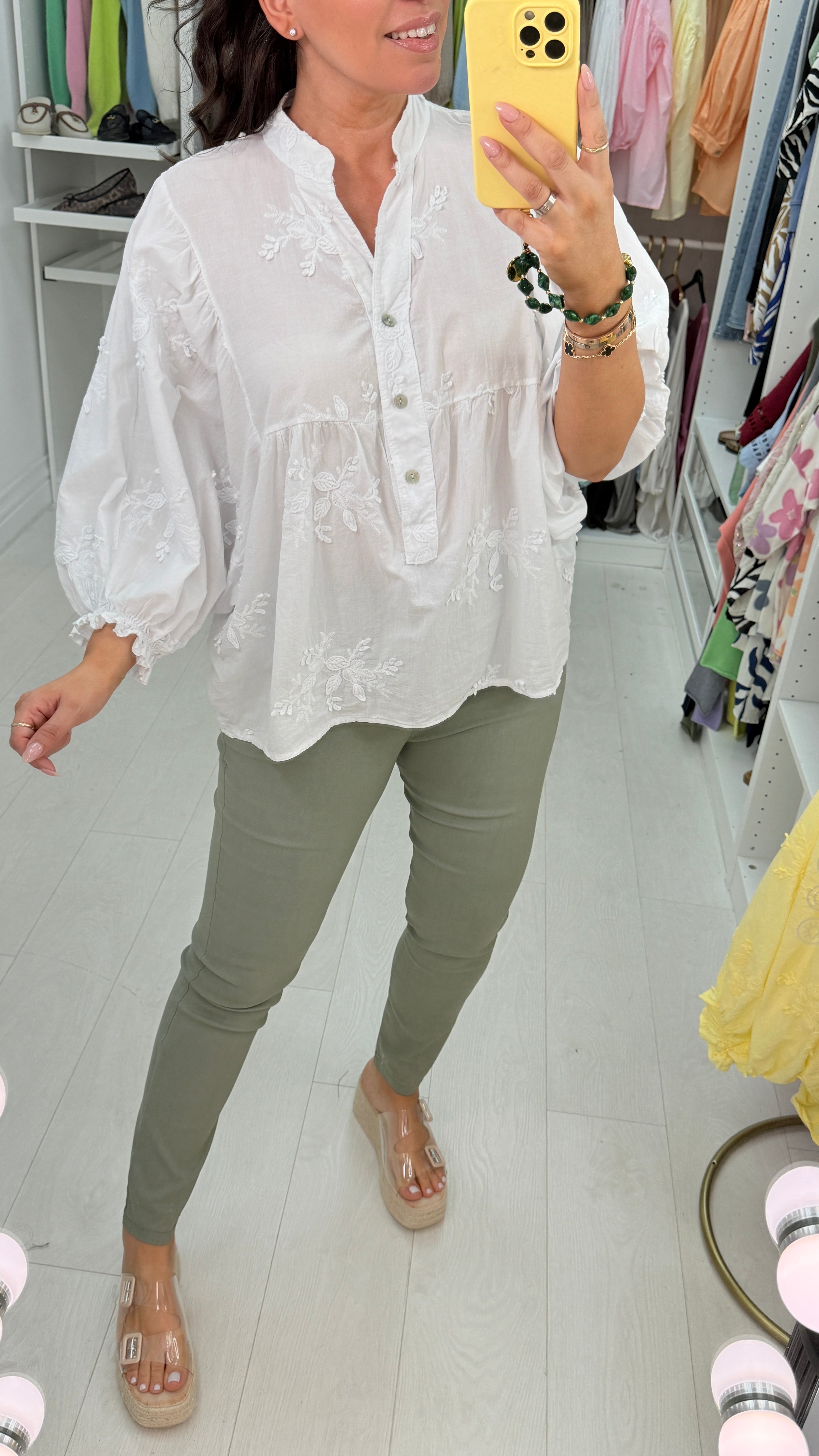 Shirley Plain Floral Embroidered Ballon Sleeve Blouse