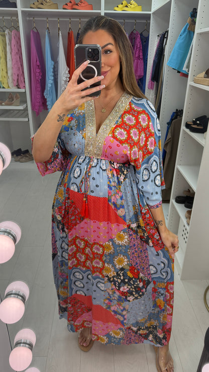 Vivica Multi Floral Print Maxi Dress