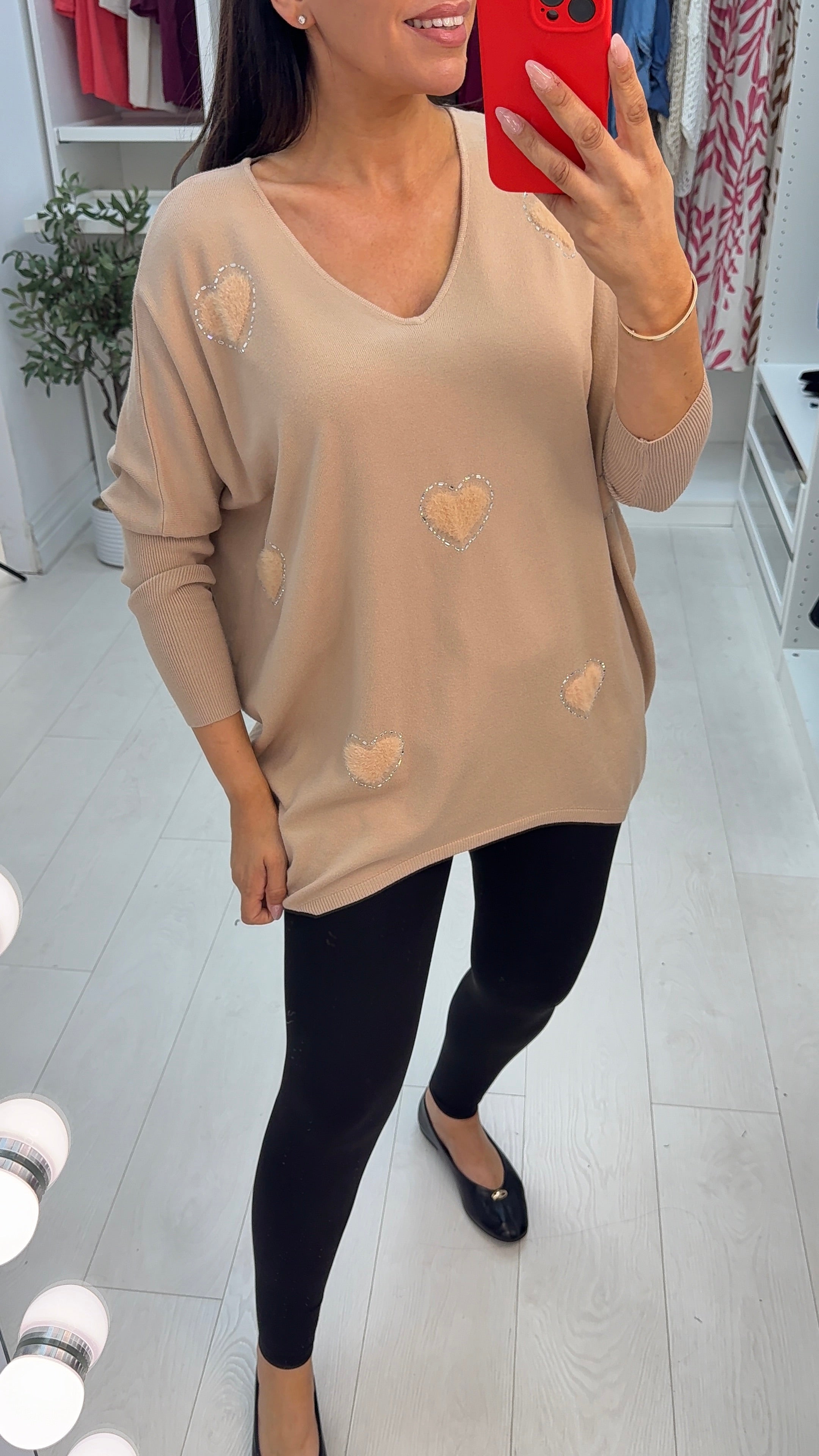 Avalena Embellished Heart Batwing Loose Fit Jumper
